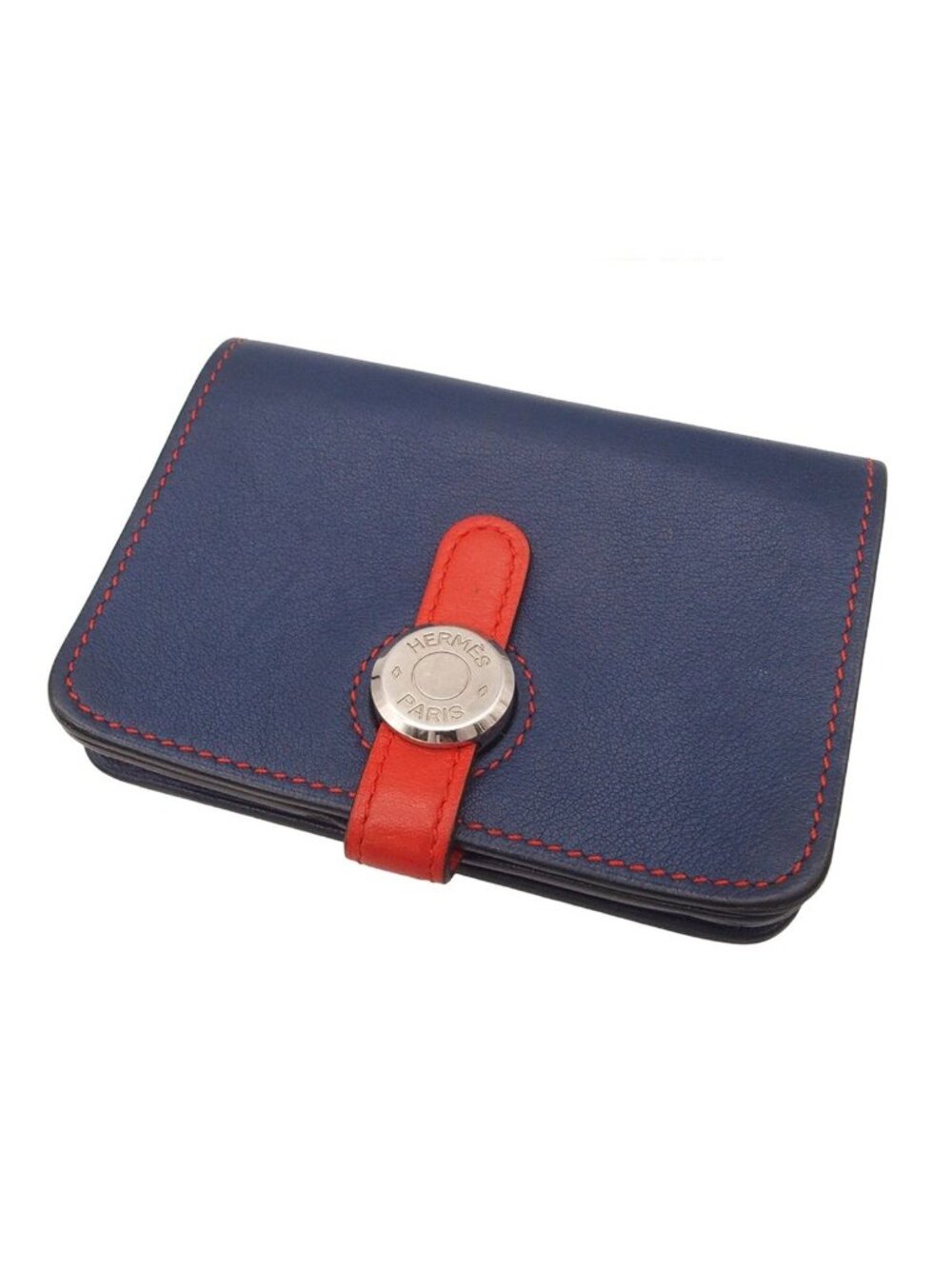 Hermes Dogon Compact Bicolor Blue Saphir Capucines Swift Card Case
